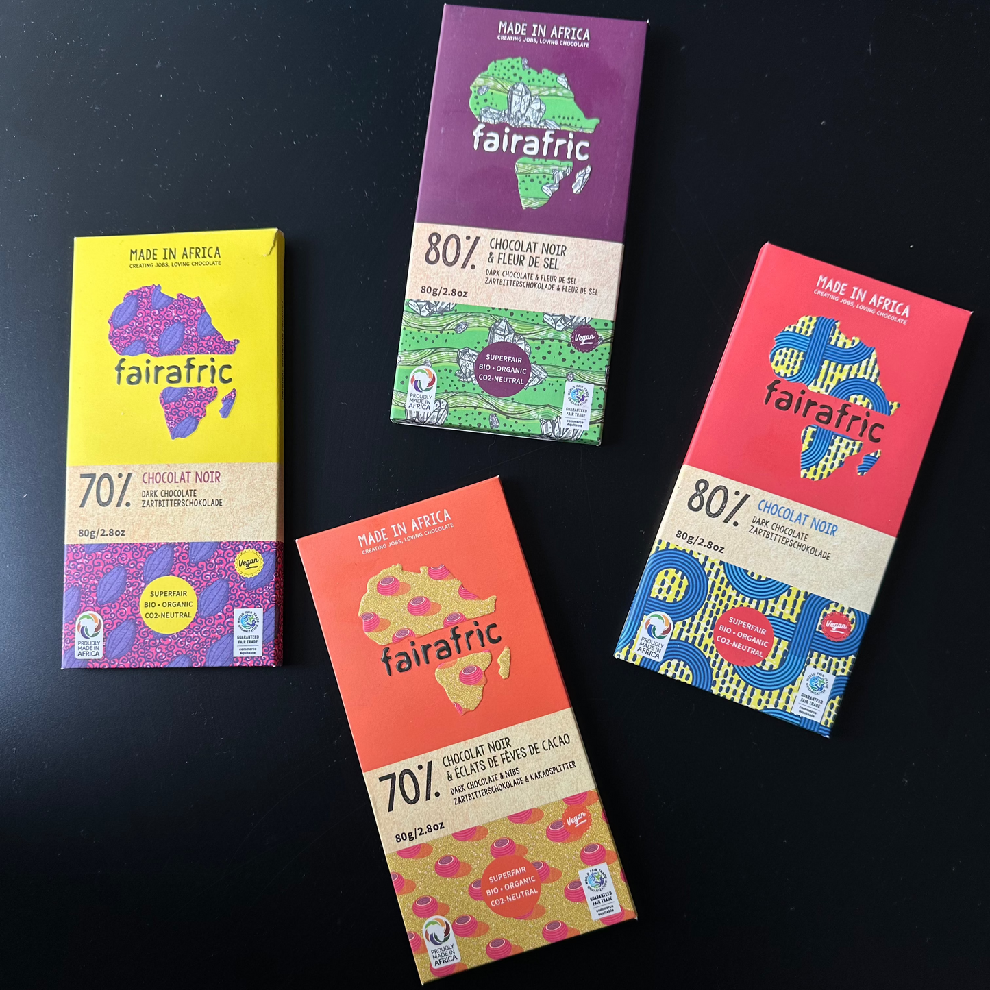 Pack 4 saveurs de chocolat noir Fair Afric - Ghana